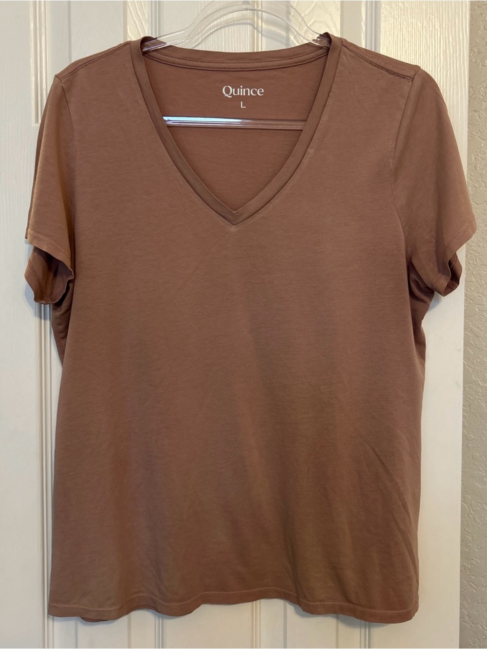 Quince Women's V-Neck Short Sleeve Tee - Dusty Pink